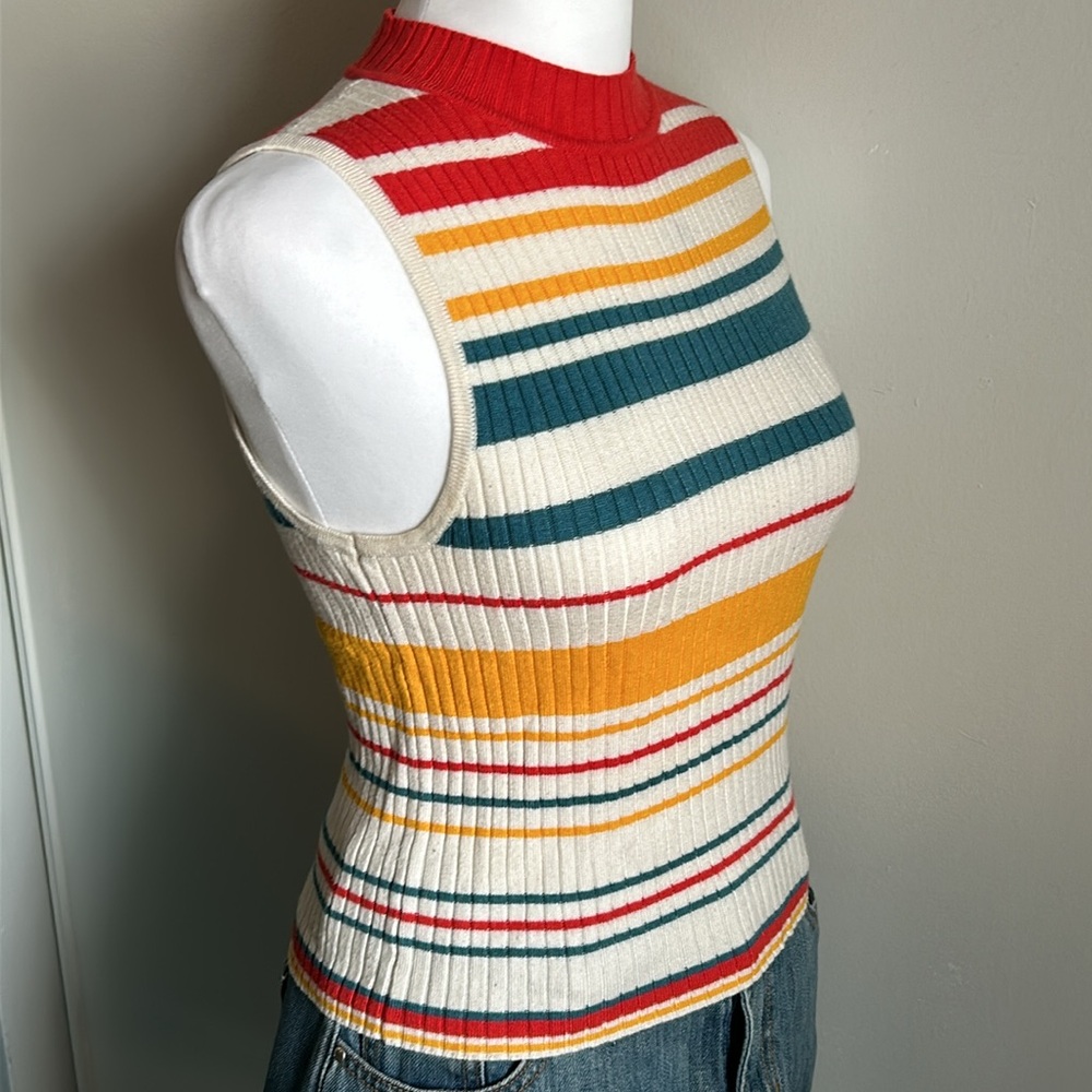 Forever 21 Sleeveless Striped Ribbed Mock Neck Sweater Tank Top - Picture 2 of 8